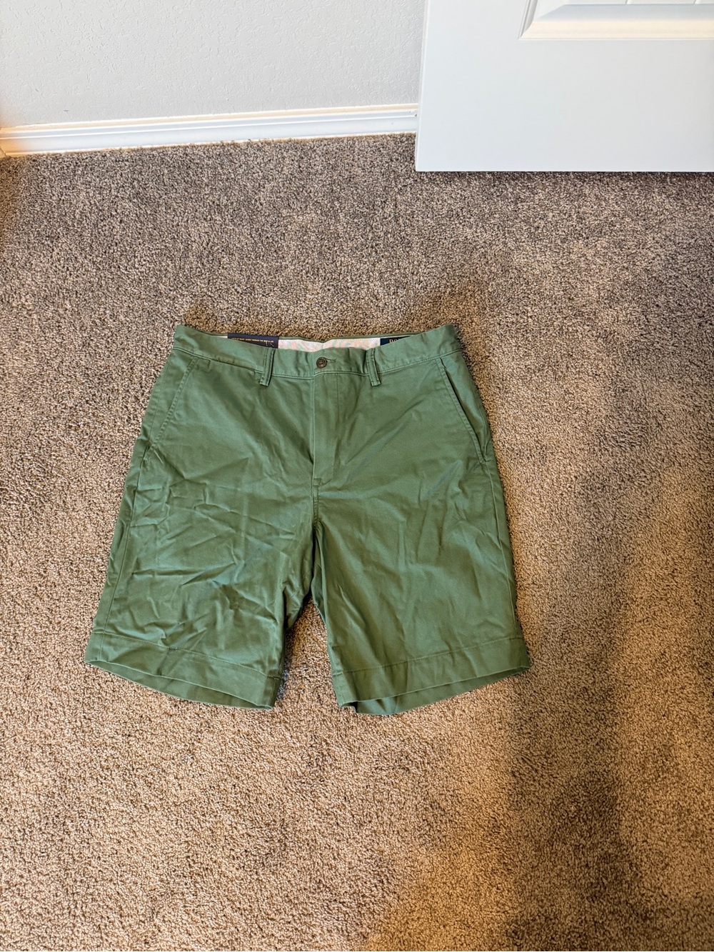 Ralph Lauren Olive Green Flat-Front Cotton Shorts